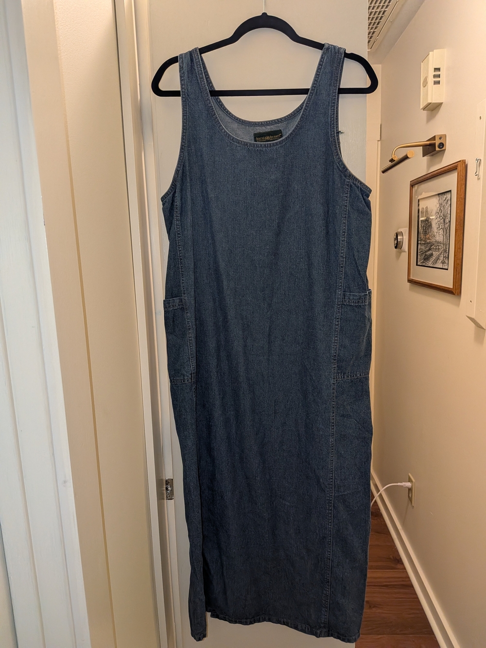 Harve Benard Dark Blue Denim Jean Sleeveless Maxi Dress Y2K Size 10